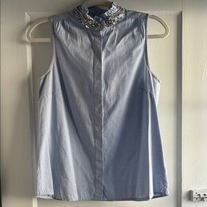 Jcrew Embellished Blue Sleeveless Top